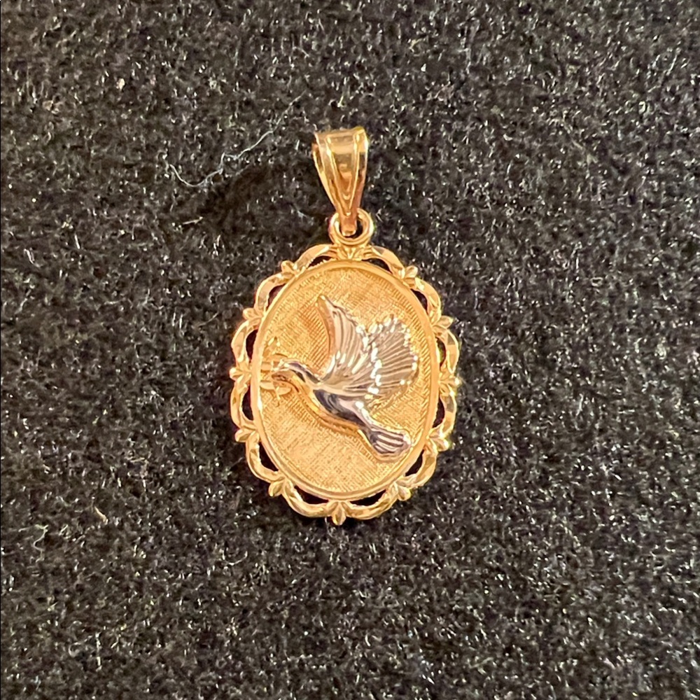 Elegant 14k White & Yellow Gold Peace Dove Pendant